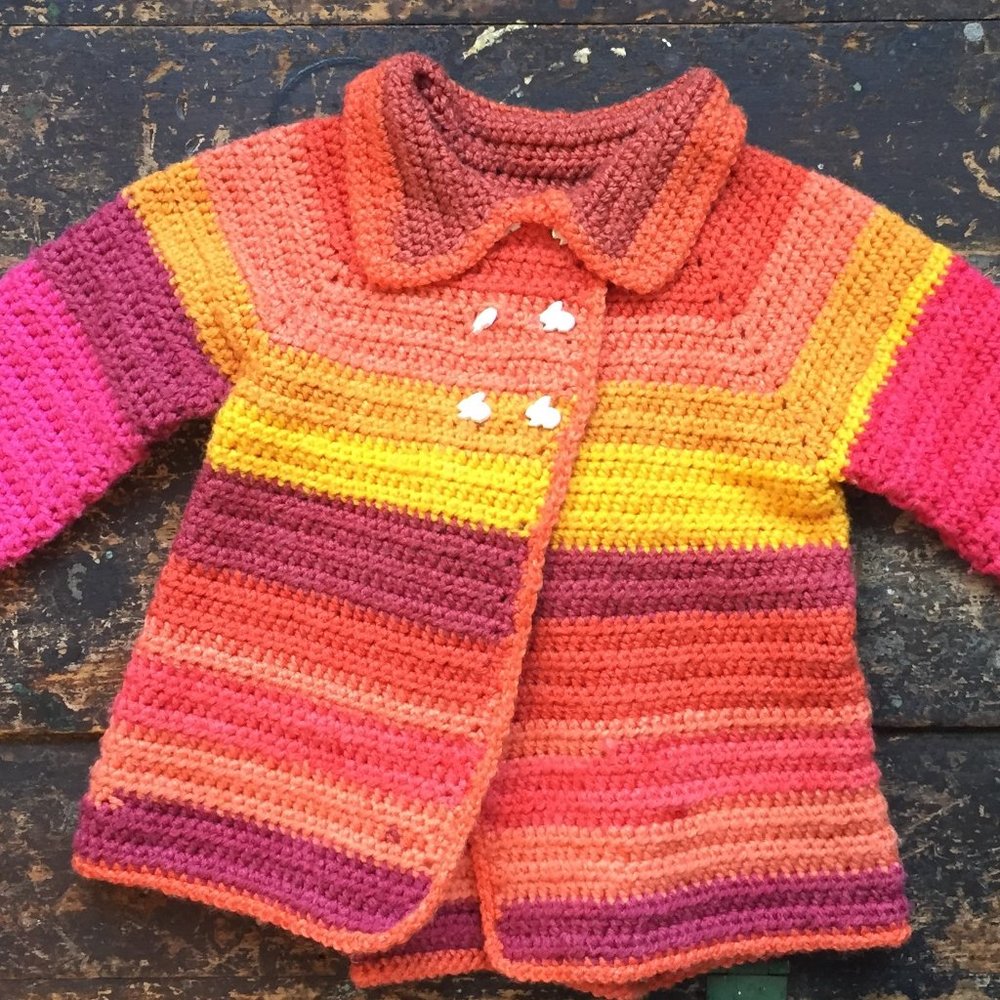 Vintage Handmade Bunny Cardigan – 90s Knit – Toddler 2T/3T – Easter